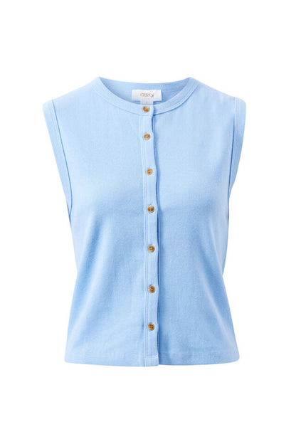 Lyla Button Through Tank - Sky Blue