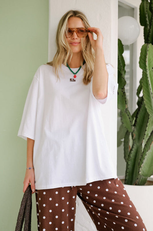 Liv Oversized Tee - Chocolate Embroidery