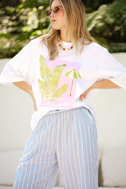 Liv Oversized Tee - Coastal Leaves