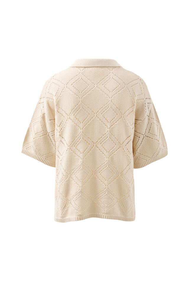 Demi Diamond Knit Collared Tee - Ecru