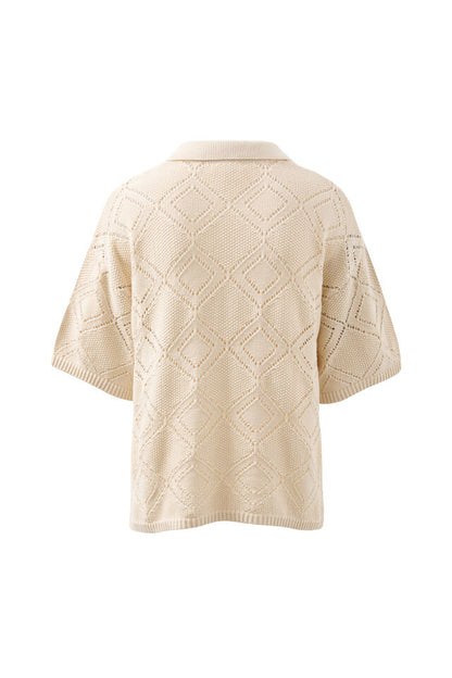 Demi Diamond Knit Collared Tee - Ecru