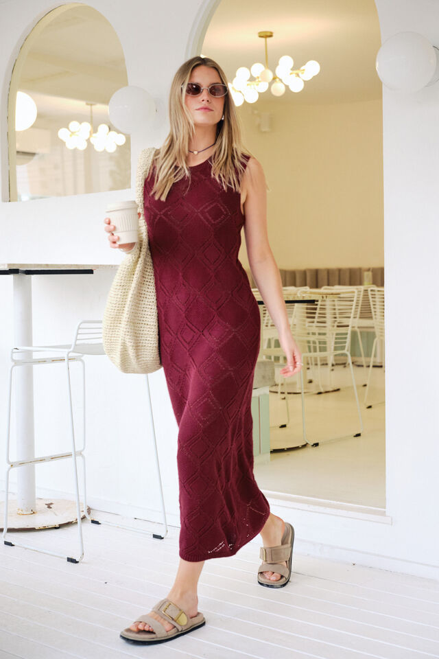 Daisy Diamond Knit Midi Dress - Pomegranate