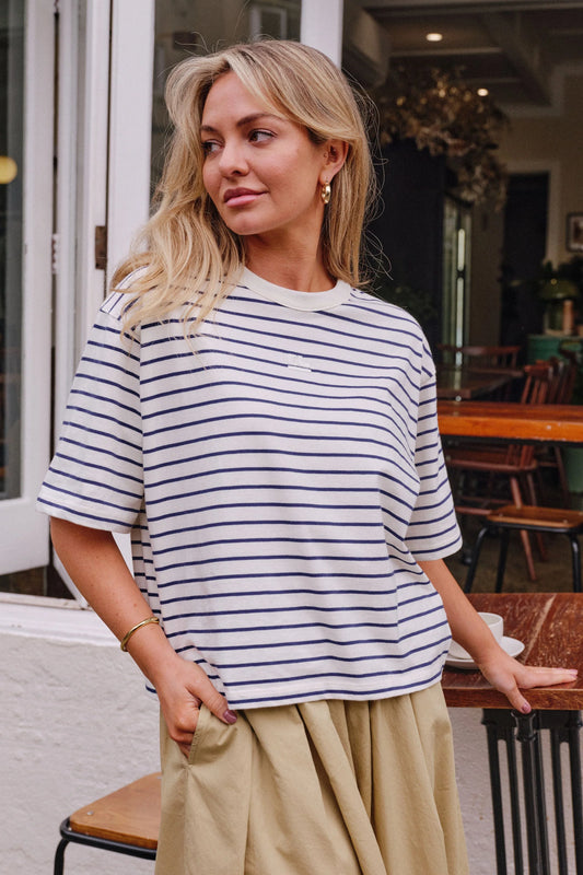 Phoebe Premium Tee - Prussian Blue Stripe