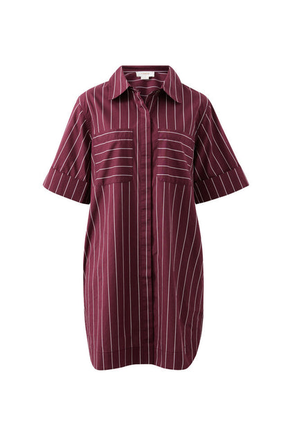 Sara Mini Shirt Dress - Wine Pin Stripe