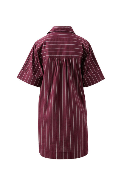 Sara Mini Shirt Dress - Wine Pin Stripe