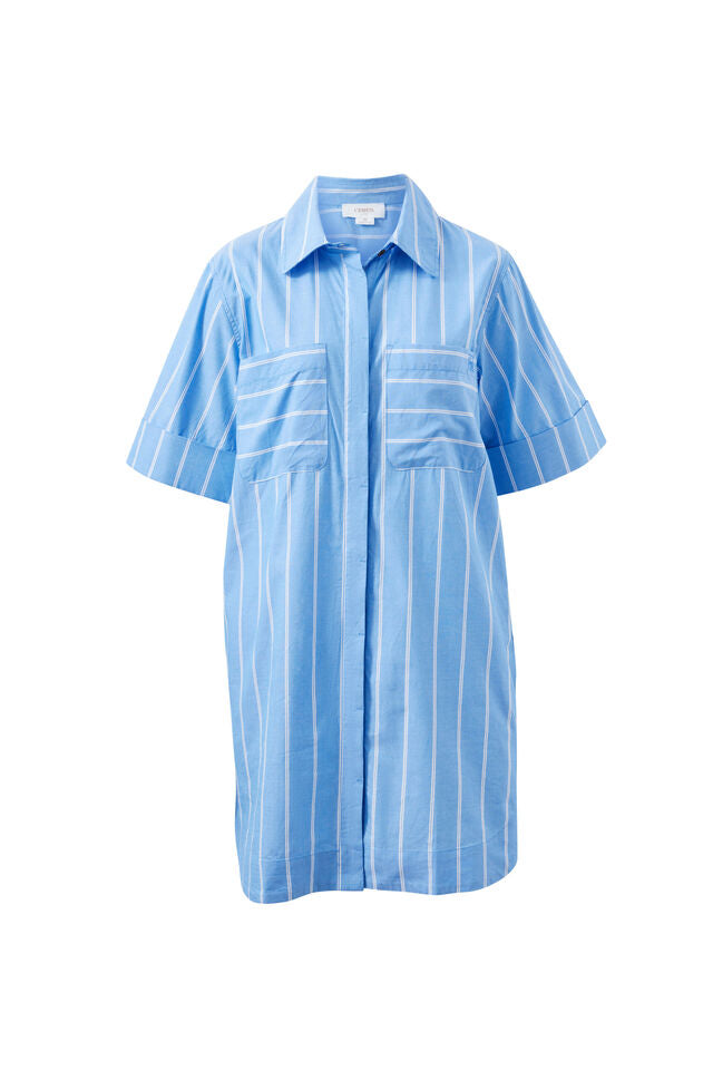 Sara Mini Shirt Dress - Oxford Blue Stripe