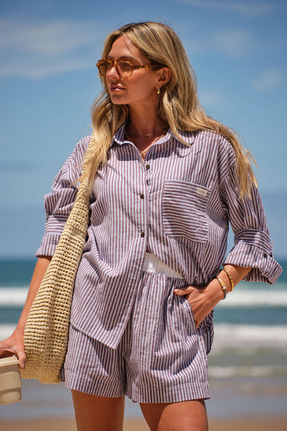 Miya Shirt - Wine Blue Stripe
