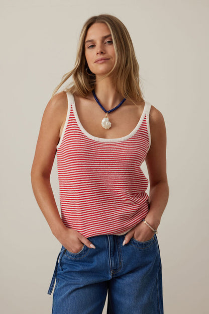 Fia Stripe Knit Tank - Fiery Red
