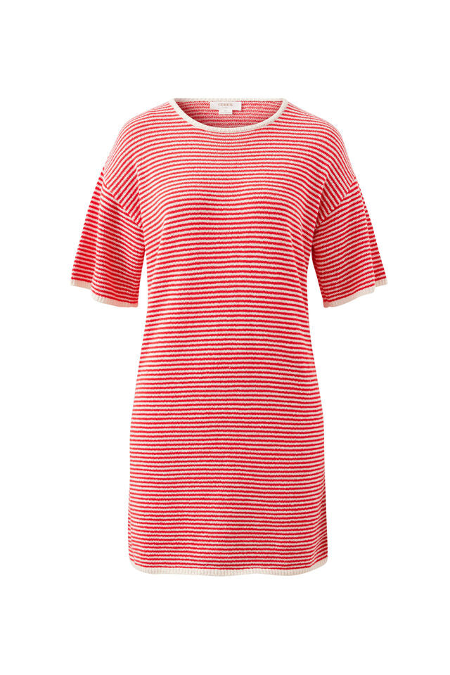 Fia Stripe Knit Mini Dress - Fiery Red