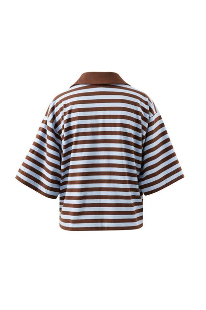 Arlie Short Sleeve Rugby - Chocolate Chalk Stripe