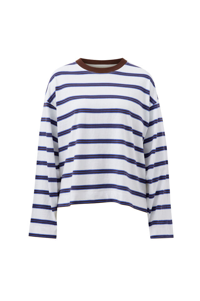 Beau Long Sleeve Slouchy - White Polo Choc Stripe