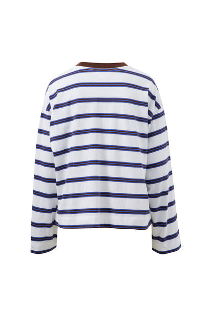 Beau Long Sleeve Slouchy - White Polo Choc Stripe
