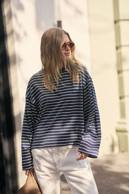 Beau Long Sleeve Slouchy - Heritage Navy Stripe