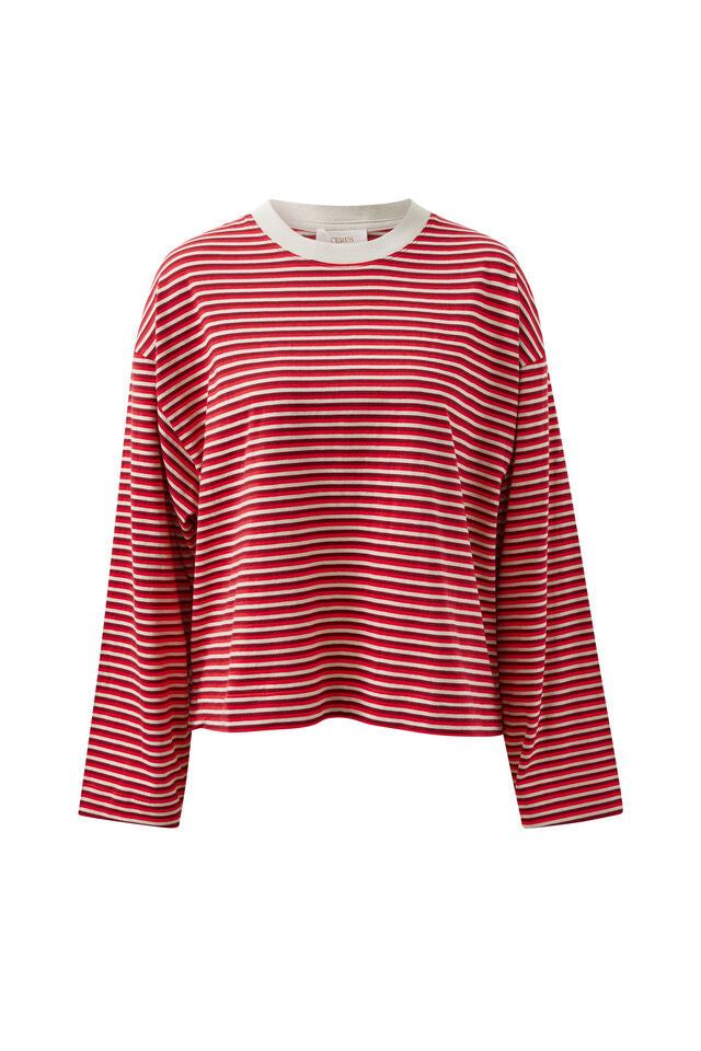 Beau Long Sleeve Slouchy - Mulberry Red Stone Stripe