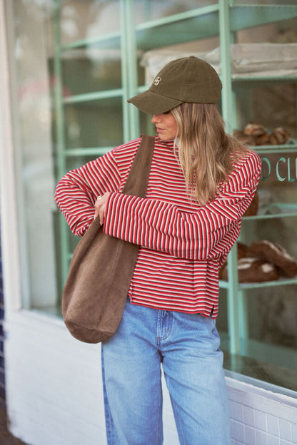 Beau Long Sleeve Slouchy - Mulberry Red Stone Stripe