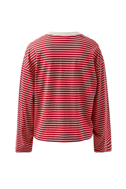 Beau Long Sleeve Slouchy - Mulberry Red Stone Stripe