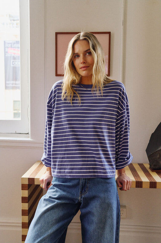 Beau Long Sleeve Slouchy - Polo White Stripe