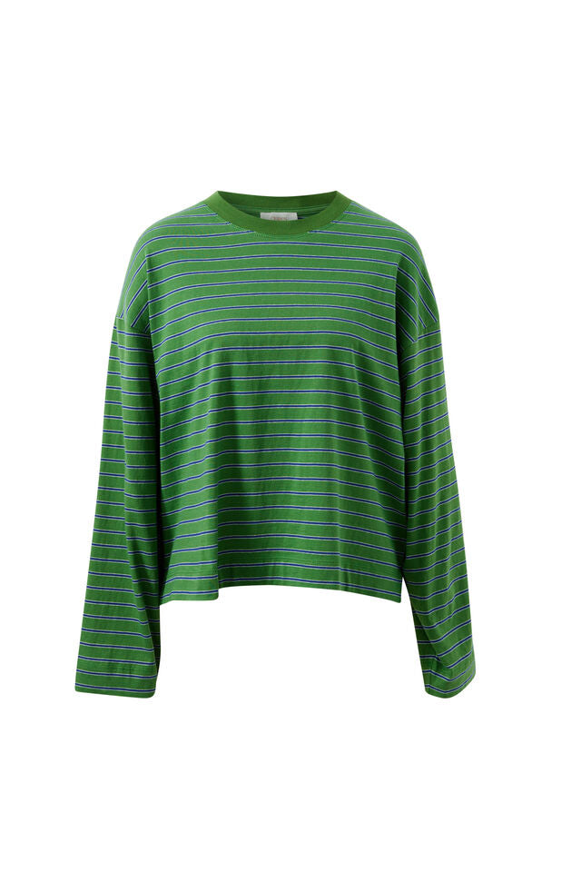 Beau Long Sleeve Slouchy - Basil Prussian Blue Stripe
