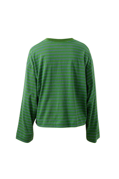 Beau Long Sleeve Slouchy - Basil Prussian Blue Stripe