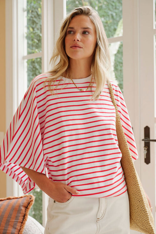 Lucy Relaxed Sleeve Tee - Heritage Red Stripe