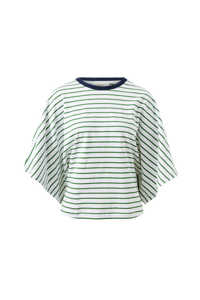 Lucy Relaxed Sleeve Tee - Basil White Stripe