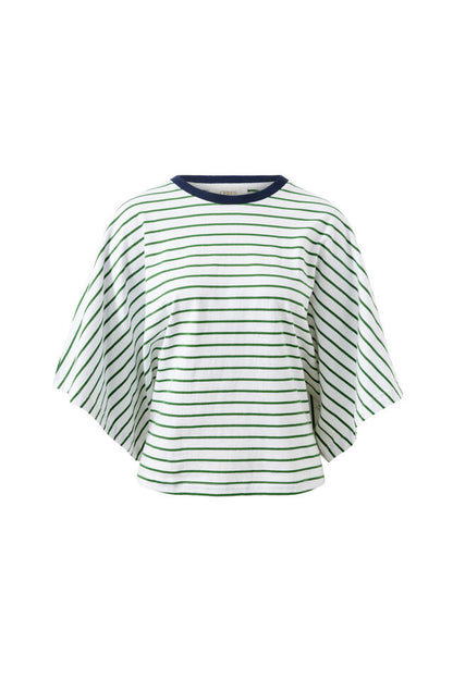 Lucy Relaxed Sleeve Tee - Basil White Stripe