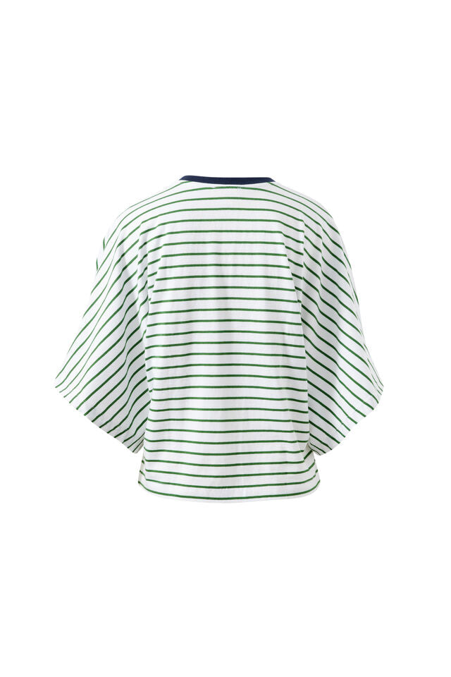 Lucy Relaxed Sleeve Tee - Basil White Stripe