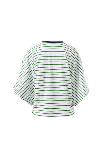 Lucy Relaxed Sleeve Tee - Basil White Stripe