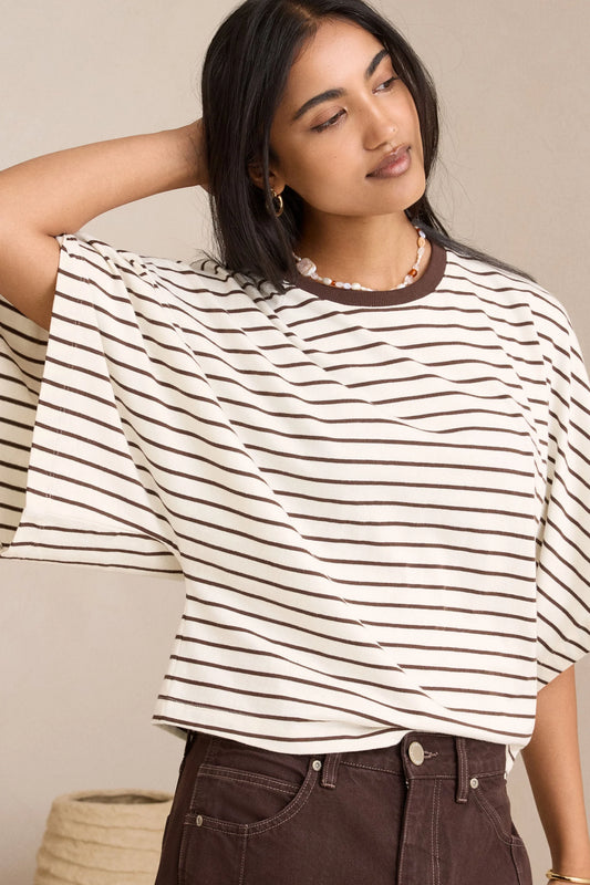 Lucy Relaxed Sleeve Tee - Milk Brunette Stripe