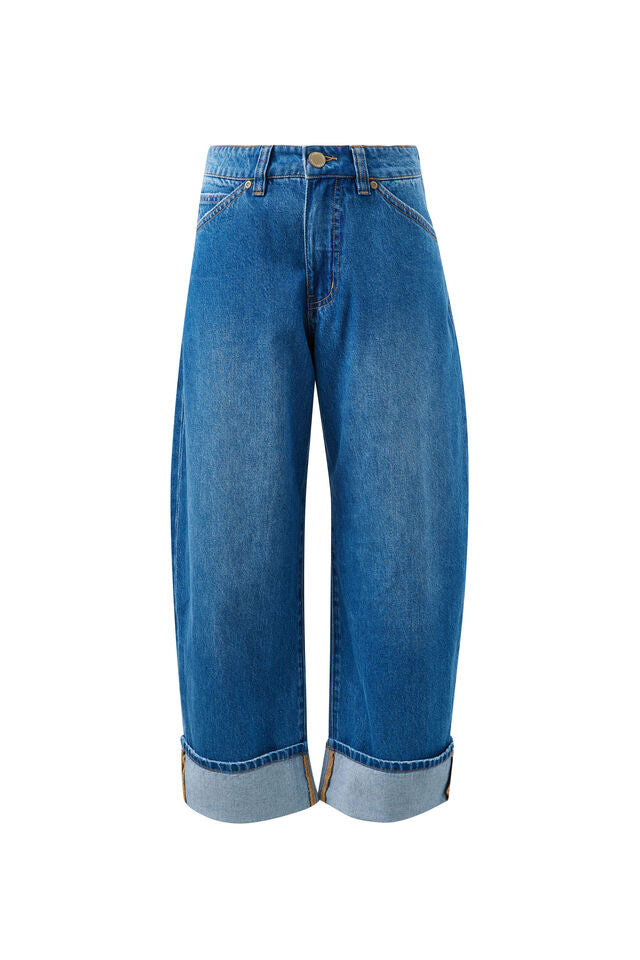 Frannie Cuffed Barrel Jean - Fresh Indigo