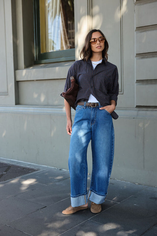 Frannie Cuffed Barrel Jean - Fresh Indigo