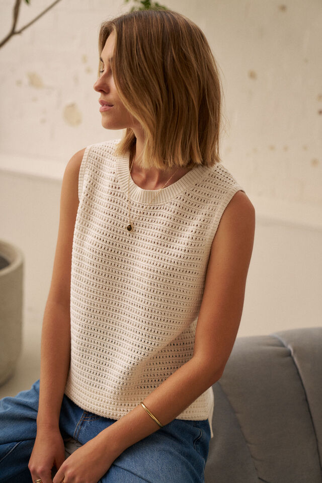 Maddy Mesh Knit Tank - Milk