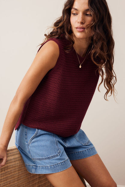 Maddy Mesh Knit Tank - Mulberry