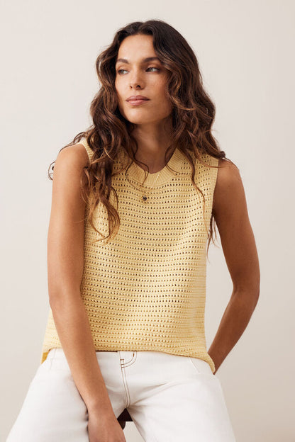 Maddy Mesh Knit Tank - New Butter