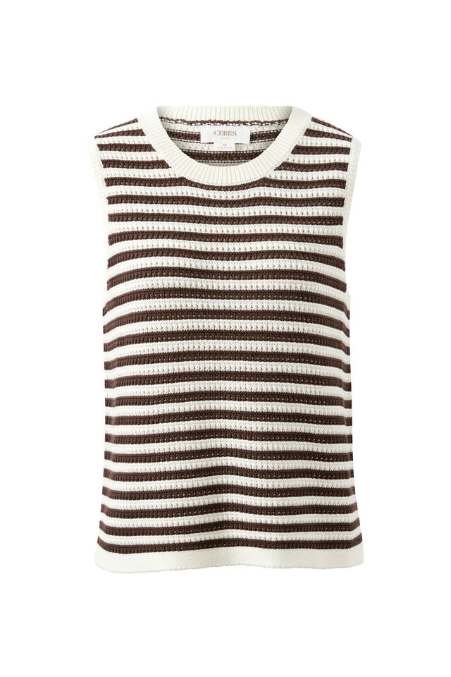 Maddy Mesh Knit Tank - Brunette Stripe