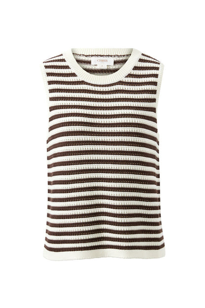 Maddy Mesh Knit Tank - Brunette Stripe