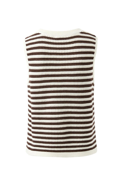 Maddy Mesh Knit Tank - Brunette Stripe