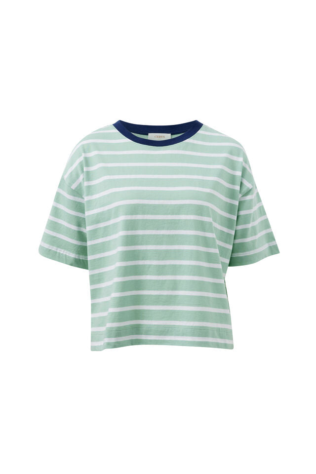 Brea Boxy Tee - Seafoam White Stripe