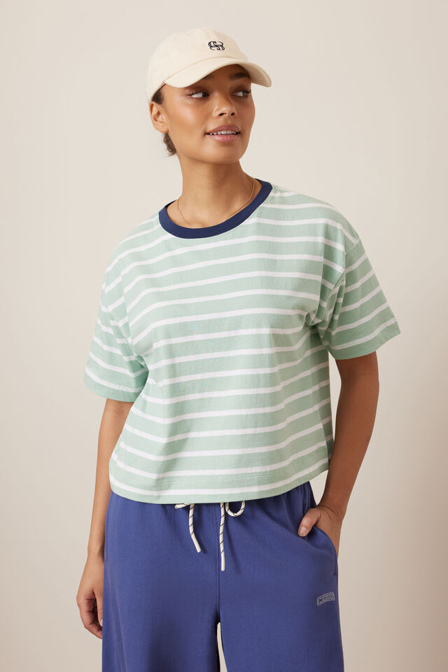 Brea Boxy Tee - Seafoam White Stripe