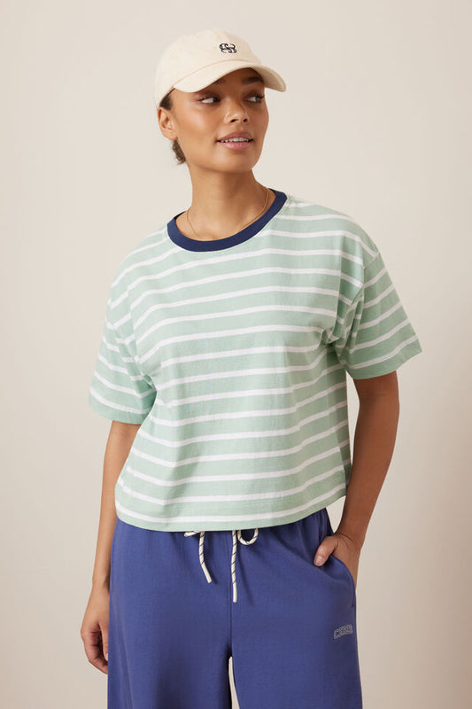Brea Boxy Tee - Seafoam White Stripe