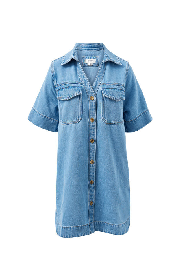 Bonnie Relaxed Shirt Dress - Vintage Blue