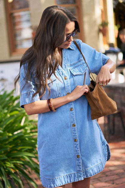 Bonnie Relaxed Shirt Dress - Vintage Blue