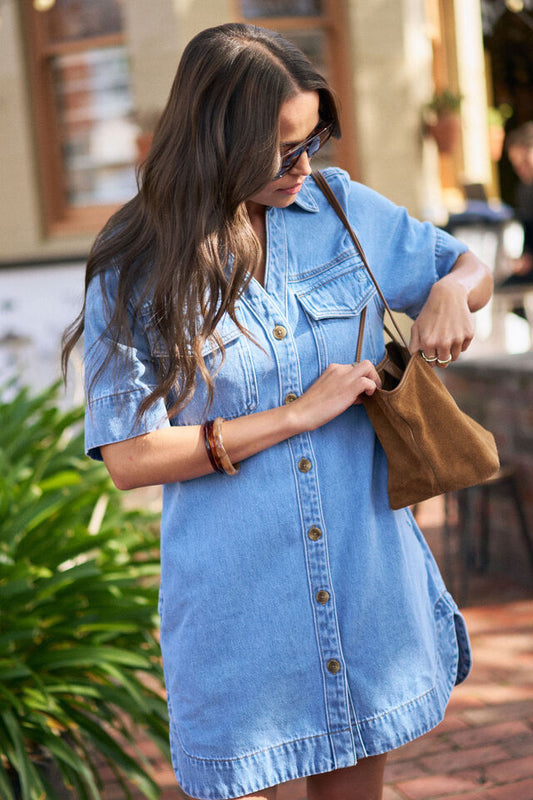 Bonnie Relaxed Shirt Dress - Vintage Blue