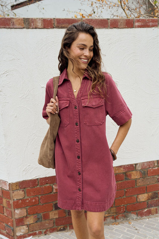 Bonnie Relaxed Shirt Dress - Mulberry