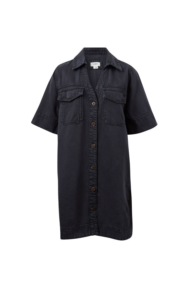 Bonnie Relaxed Shirt Dress - Washed Black
