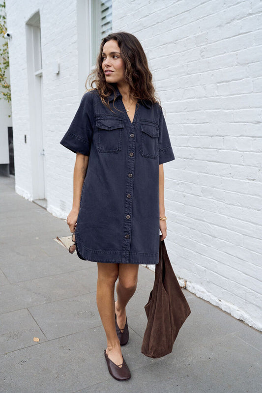 Bonnie Relaxed Shirt Dress - Washed Black