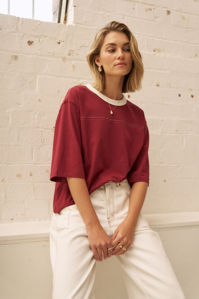 Devon Slouchy Seam Tee - Mulberry