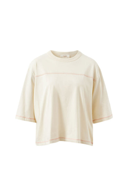 Devon Slouchy Seam Tee - Buff Red Stitch