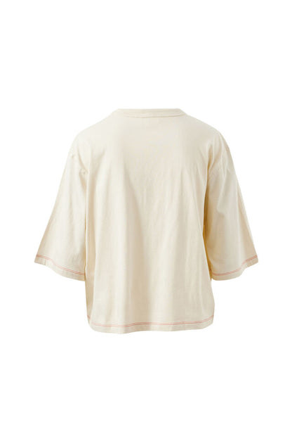 Devon Slouchy Seam Tee - Buff Red Stitch