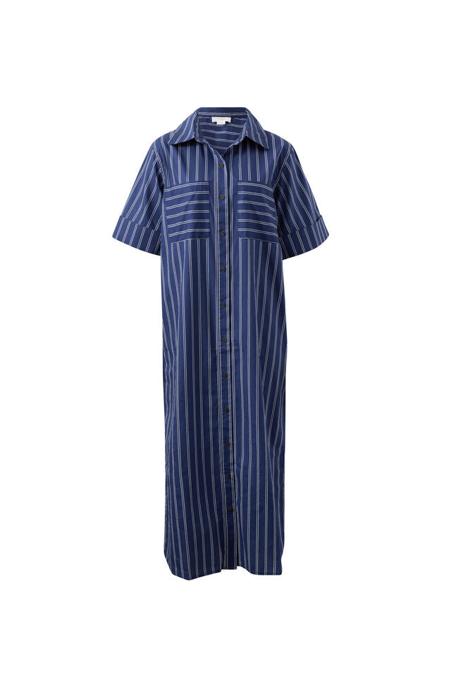 Samara Midi Shirt Dress - Prussian Blue Stripe